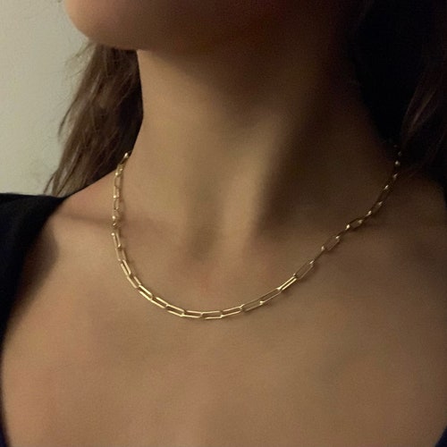 Gold Paper Clip Chain Necklace 14k Gold Plated 1518 in Etsy