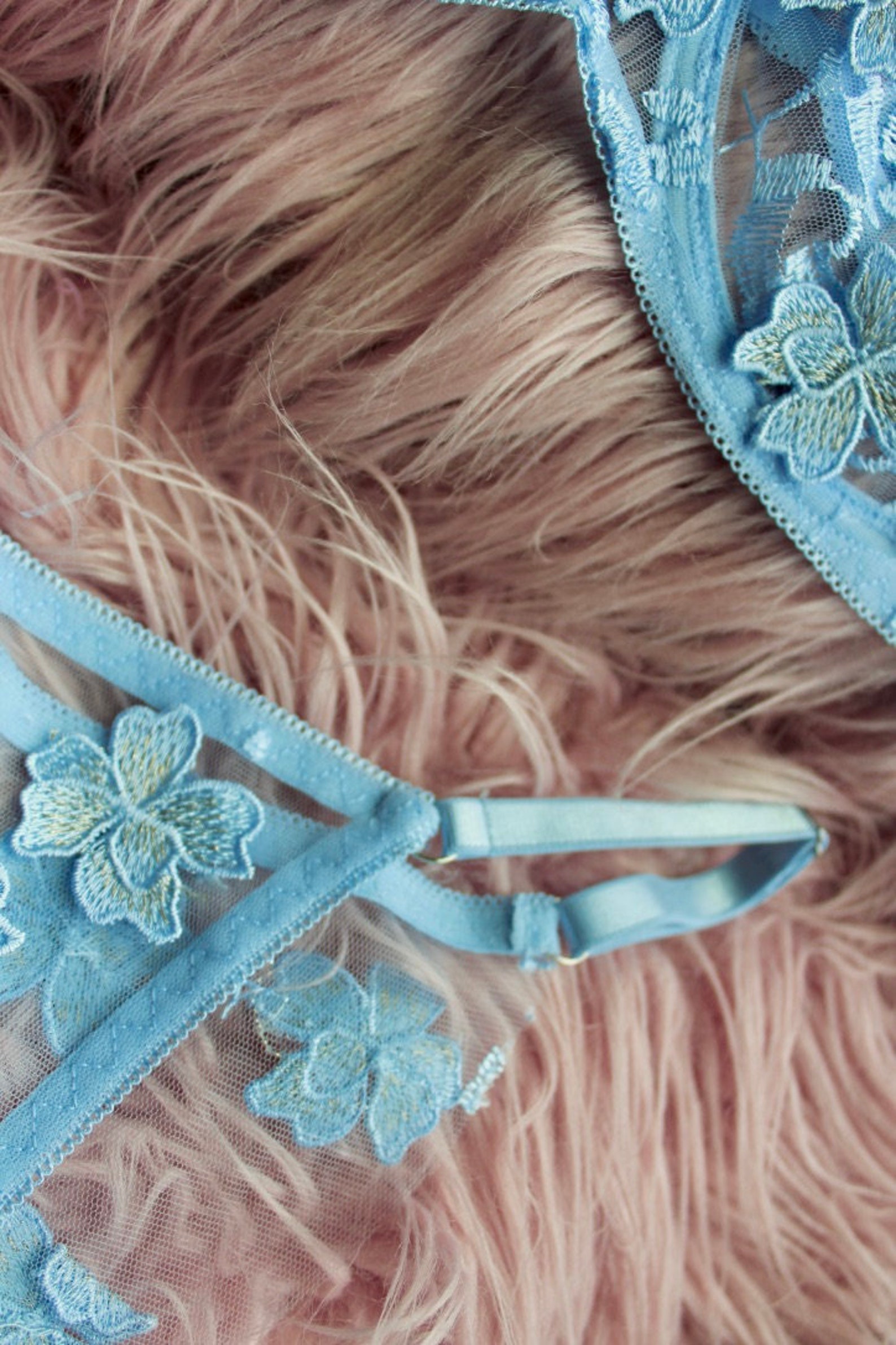 Baby Blue Lace Mesh Floral Lingerie Set Etsy