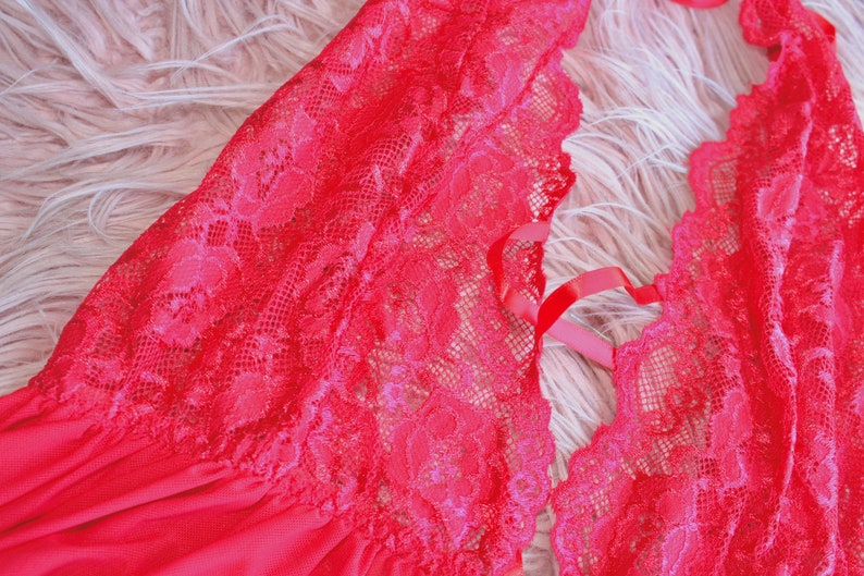 Plus Red Floral Crotchless Halter Style Babydoll Bodysuit - Etsy