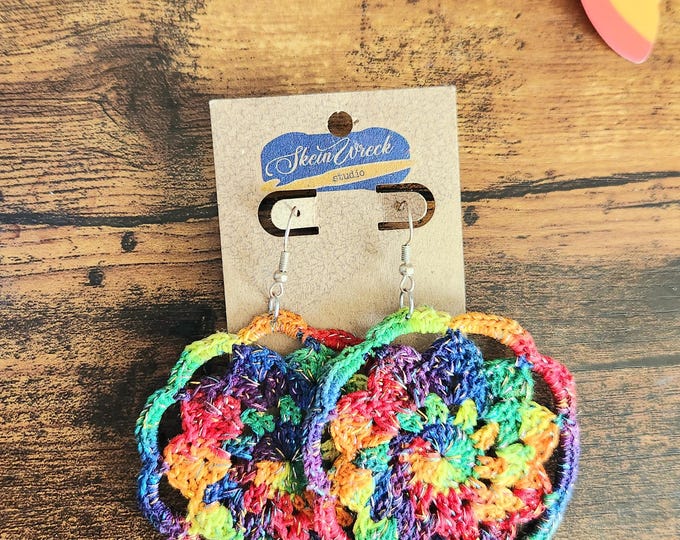Rainbow Mandala Crochet Earrings