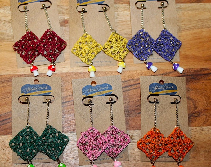 Cottagecore Granny Mushroom Crochet Earrings