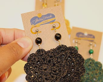 Gemstone Lacey Flower Drop Earrings