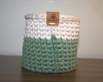 The Waistcoat Basket - Crochet Desktop Organizer Basket with hand-stained wood base