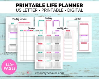 Calendarios sin fecha / Planificador de vida sin fecha / Planificador anual sin fecha / Páginas del planificador mensual sin fecha / Planificador imprimible