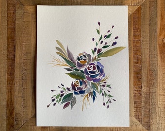 Original Hand Painted Watercolor Blue Flowers, Hand Drawn, Original Watercolor Floral Wall Art, 12”x16”