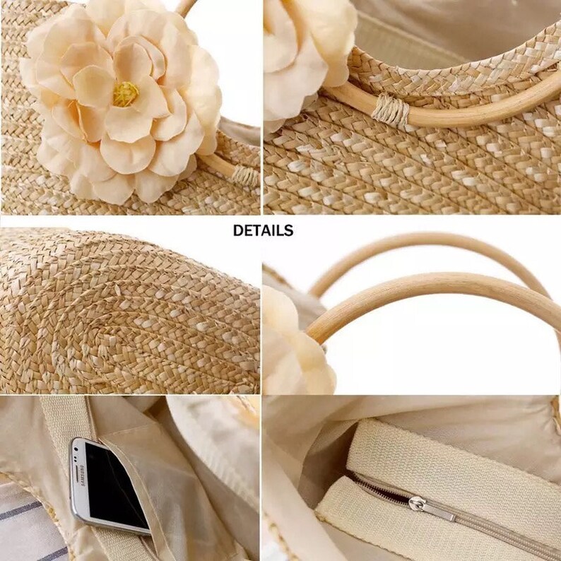 Wedding handbag Women/'s Straw Handbag Flower Woven Summer Beach Messenger Tote Bag Basket Shopper Purse
