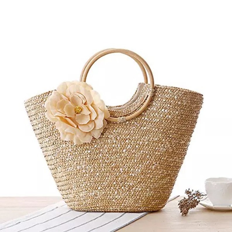 Wedding handbag Women/'s Straw Handbag Flower Woven Summer Beach Messenger Tote Bag Basket Shopper Purse