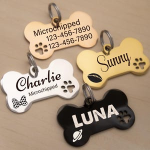 Dog Tags--Personalized Dog Tag with Hollow Paw Print- Customized Stainless Steel Pet ID Tag- Dog Collar Tag- Hollow Paw Bone Shaped Dog Tag