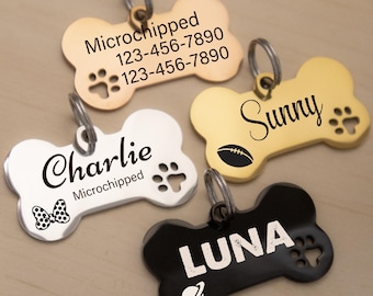 Personalized Paw Print Dog Tag: Stainless Steel Pet ID, Bone Shape