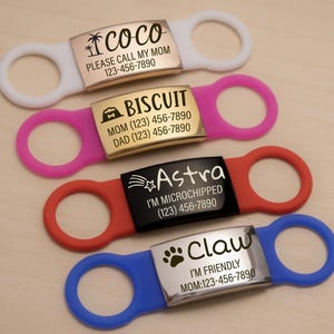 Personalized Silent Silicone Dog Tag: Slide-On Collar ID, Custom Engraved, polished stainless steel