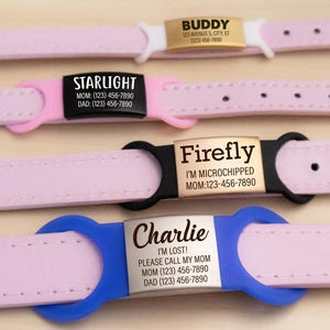 Silent Dog Name Tags_Slide on Dog Tags Stainless Steel Metal, Silver, Black, Rose Gold, Gold.  red silicone rubber band, comes with an extra silicone rubber band