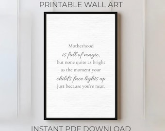 Printable Wall Art | Motherhood Quote | Motherhood Is Full Of Magic | Digital Download