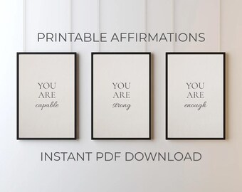 Affirmation Set | Fähig, stark, genug | Minimalistische Wandkunst | Digitaler Download