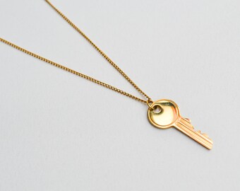 60 Lock and Key Necklace Vermeil Gold Key Charm Pendant- 18k gold over sterling silver Small Gold Key Pendant Gold Spade Lock Key Charm