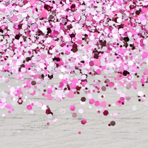 5g All in Pink Mix Hexagon Chunky & Fine Glitter mit rosa Herzen, Pink Herz Glitzer, Resin Bastelzubehör, Scrapbooking