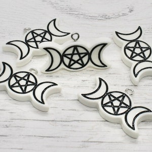 2 x Pentagram with Moon Charms in White with Black, Pentagram Charm, Jewellery Making, Craft Supplies, Pendant, Jewellery Finding