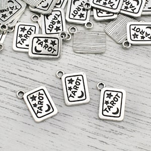 5 x zilveren tarotkaartbedels, sieraden maken, knutselspullen, metalen bedels, bedels, sieraden, tarotbedels