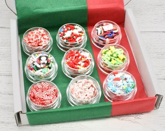 Christmas Theme Fimo Slices Set, 9 x 5ml of Fimo Slices, Resin Craft Supplies, Snowflake Fimo, Santa Fimo, Christmas Tree Fimo, Penguin Fimo