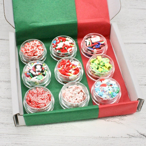 Christmas Theme Fimo Slices Set, 9 x 5ml of Fimo Slices, Resin Craft Supplies, Snowflake Fimo, Santa Fimo, Christmas Tree Fimo, Penguin Fimo