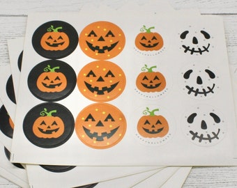 Halloween Pumpkin Adhesive Stickers, Mailing Stickers, Packaging Stickers, Stickers, Round Halloween Stickers, Round Stickers