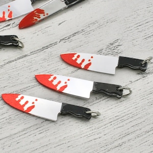 2 x Bloody Knife Charms, Acrylic Knife Charms with Jump Ring, Chef Knife, Bloody Knife, Jewellery Making, Craft Supplies, Jewellery Findings