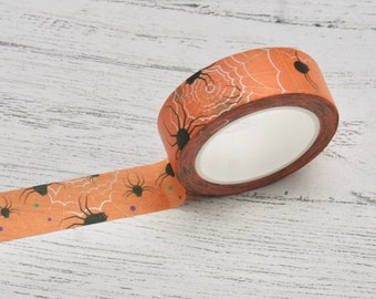 Spider and Web Adhesive Washi Tape, Washi, Shabby Washi, Card Crafts, Washi Masking Tape, Washi Card Crafts, Halloween Washi tape