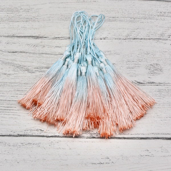 5 x Blue to Peach Ombre Gradient Silk Tassels, Faux Silk Tassels for craft, Bookmark Tassels, Resin Supplies, Bookmark Tassel