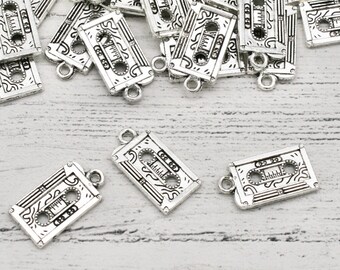 10 x Cassette Tape Charms in Silver, Retro Cassette Tape, Jewellery Making, Craft Supplies, Metal Charms, Charm, Jewellery Findings, Pendant