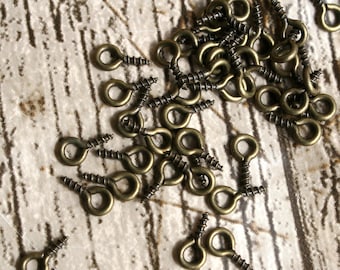 50 x 8mm bronzefarbene Schraub-Augennadeln, Schmuckherstellung, Bastelzubehör, Metallanhänger, Charms, Schmuckzubehör, Anhänger