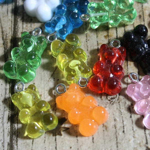 10 x Bear Charms with metal screw fixing, Jewellery Making, Multicolour Bear, Bracelet Charm, Plastic Bears, Gummy Bear,Colourful