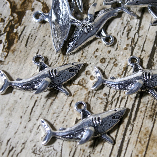 10 x Silver Tone Shark Charms, Great White Shark, Jewellery Making, Craft Supplies, Metal Charms, Charms, Jewellery Findings, Pendant