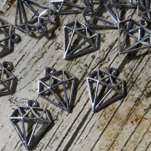 10 x Silver Diamond Charms, Jewellery Making, Craft Supplies, Metal Charms, Charms, Jewellery Findings, Pendant