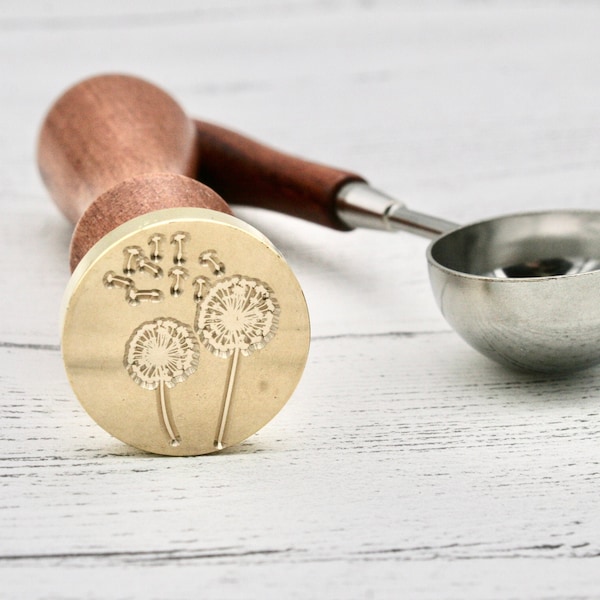 Dandelion Metal Wax Stamp And Spoon, Wax Seal, Wax, Nature Stamp, Envelope seal Stamp, Wax Stamp, Craft Supplies