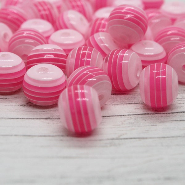 10 x Pink Striped Transparent Beads, 8mm Striped Beads, Craft Supplies, Necklace, Pendant, Striped Colourful Bead, Bead, Beading