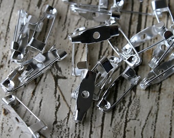 25 x Silver Tone Brooch Base Settings, Brooch Pin, Brooch, Safety Pins, Brooch Making, Craft Supplies