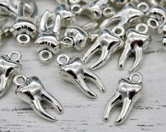 10 x Tooth Charms, Teeth Charms, Molar Tooth Charm, Jewellery Making, Craft Supplies, Metal Charms, Charms, Jewellery Findings, Pendant