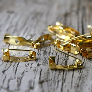 25 x Gold Tone Brooch Base Settings, Brooch Pin, Brooch, Safety Pins, Brooch Making, Craft Supplies