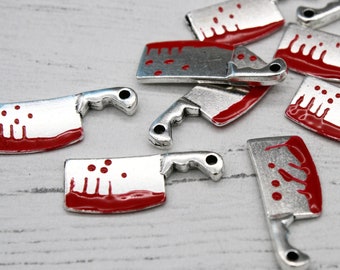 5 x Cleaver Charms, Meat cleaver, Chef Knife, Bloody Knife, Jewellery Making, Craft Supplies, Metal Charms, Jewellery Findings, Pendant
