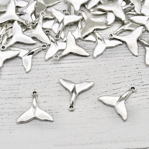 10 x Whale Tail Charms, Silver Whale Tail Charm, Jewellery Making, Craft Supplies, Metal Charms, Charms, Jewellery Findings, Pendant