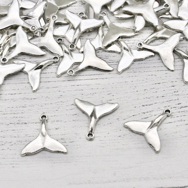 10 x Whale Tail Charms, Silver Whale Tail Charm, Jewellery Making, Craft Supplies, Metal Charms, Charms, Jewellery Findings, Pendant