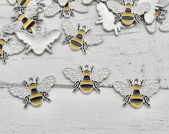 Silver Tone Bee Enamel Charms, Bee Charm, Jewellery Making, Metal Charm, Craft Supplies, Bumble Bee Charms, Craft Supplies, Bee Charms, Bees