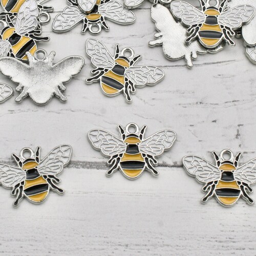 Silver Tone Bee Enamel Charms Bee Charm Jewellery Making Etsy