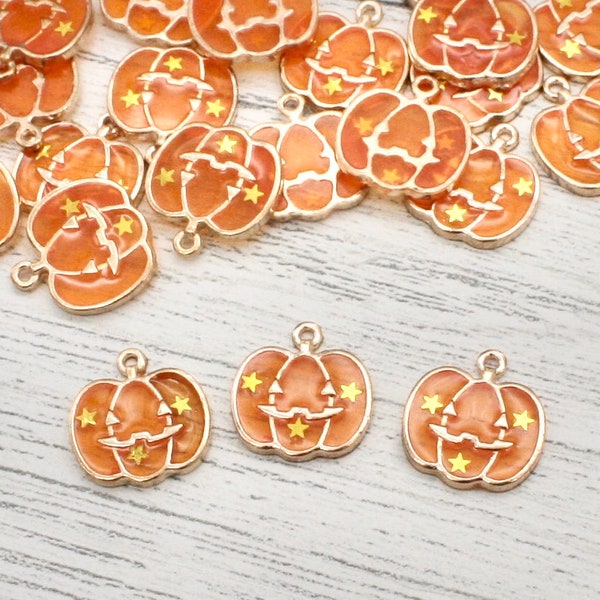 2 x Metal Enamel Pumpkin Charms, Stained Glass Effect, Jewellery Making, Craft Supplies, Metal Charms, Charms, Jewellery Findings, Pendant