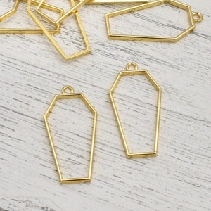 Goldfarbene Sargform-Lünette - Set von 2 offenen Rückseiten, Metalllünetten, Lünettenrohlinge, Schmuckherstellung, Harzkunst, Bastelbedarf