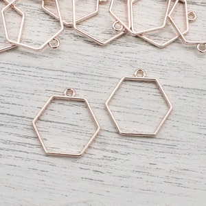 Roségoldfarbene Hexagon-Lünette - 2er-Set offene Hinterteile aus Metall, Lünettenrohlinge, Schmuckherstellung, Resin-Kunst, Resin Pour, Bastelzubehör