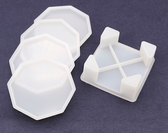 Octagon Coaster Holder and 4 Coaster Silicone Mould Set, Octagon Coaster Mould, Craft Supplies, Resin Pouring Mould, Coaster mould set