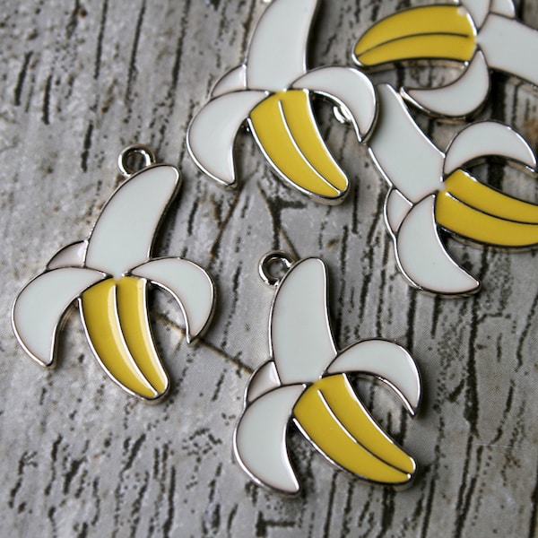 2 x emaille banaan bedels, banaan charme, sieraden maken, metalen bedel, emaille, ambachtelijke benodigdheden, fruit bedels, zinklegering, armband, oorbel