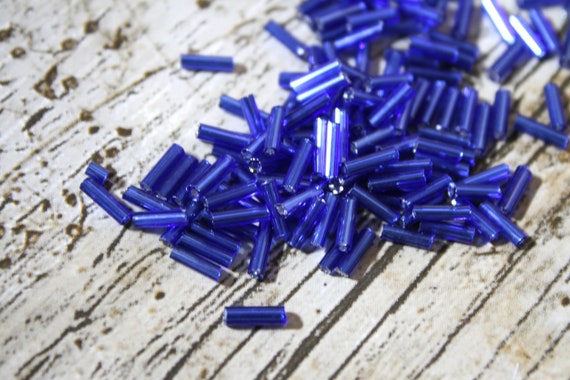 Deep Blue Czech Tube Spacer Glass Beads, Spacer, Glass, Glass Bead