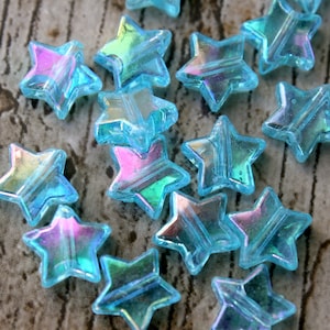 20 x Blue Acrylic Star Beads With Hole, Craft Supplies, Star Beads, Aqua Blue Beads, Art Supplies, Jewellery Making