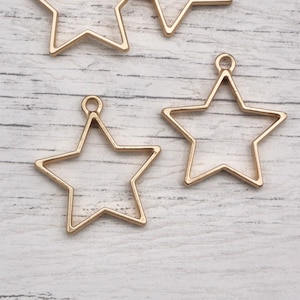 Gold Tone Star Bezel - Ensemble de 2 lunettes en métal vierges à dos ouvert, ébauches de lunette, fabrication de bijoux, art de la résine, résine pour, fournitures d&#39;artisanat